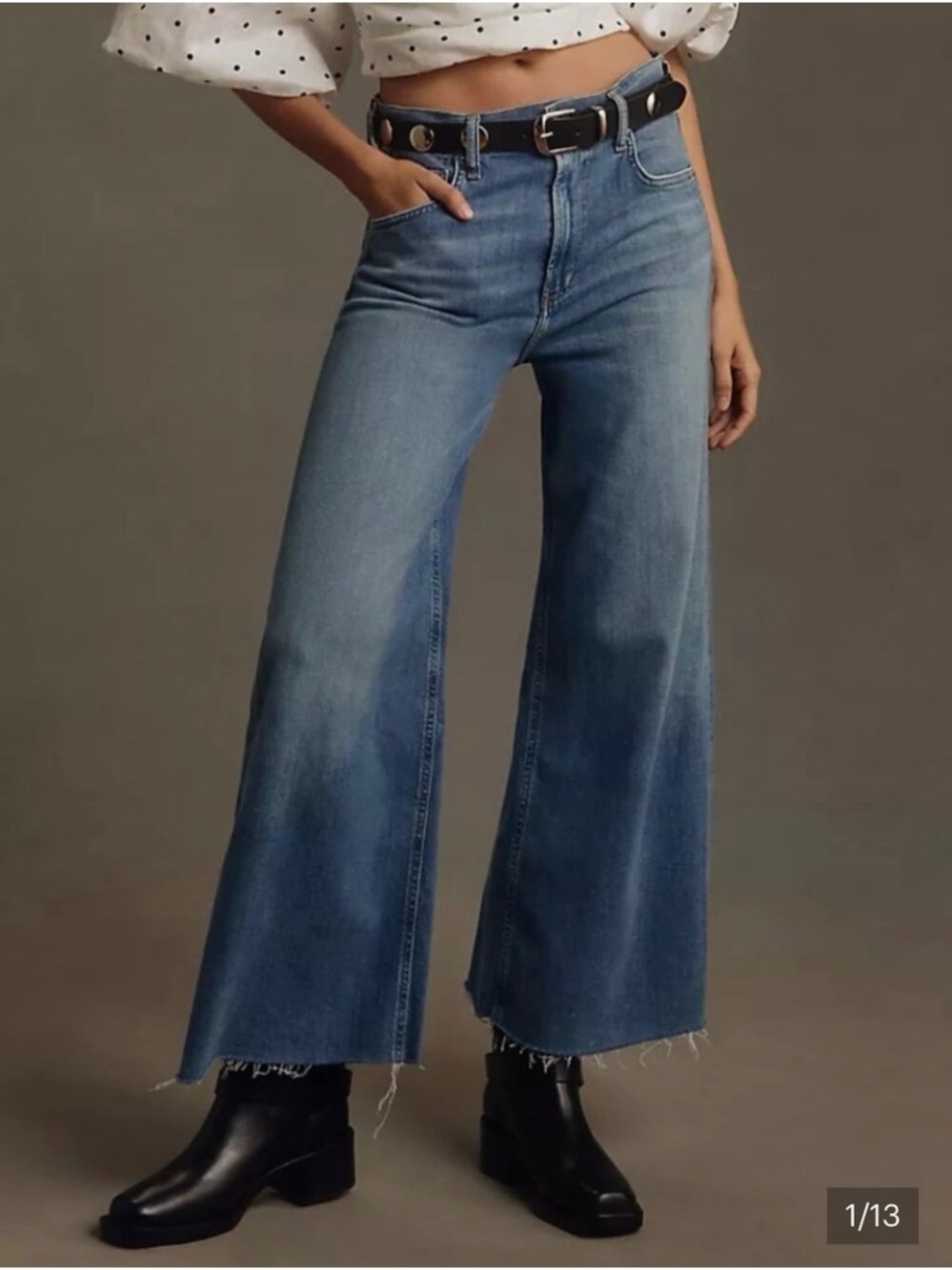 Citizens Of Humanity Medium Blue Wide-Leg Jeans with Frayed Hem